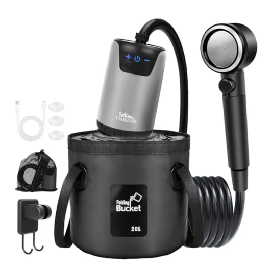 8000mAh Portable Camping Shower 10-Speed Camp Shower Pump LED Display 4 Spray Modes IPX8 Waterproof Outdoor Shower Kit for Hiki
