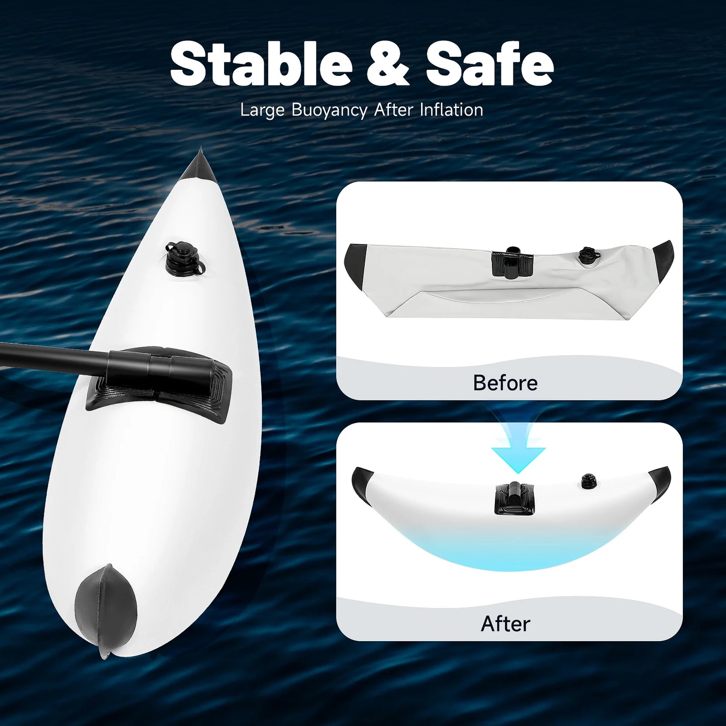Kayak Inflatable Outriggers PVC Water Float with Dual Valves & Adjustable Sidekicks for Kayaks Canoes Boats Paddling Sailing