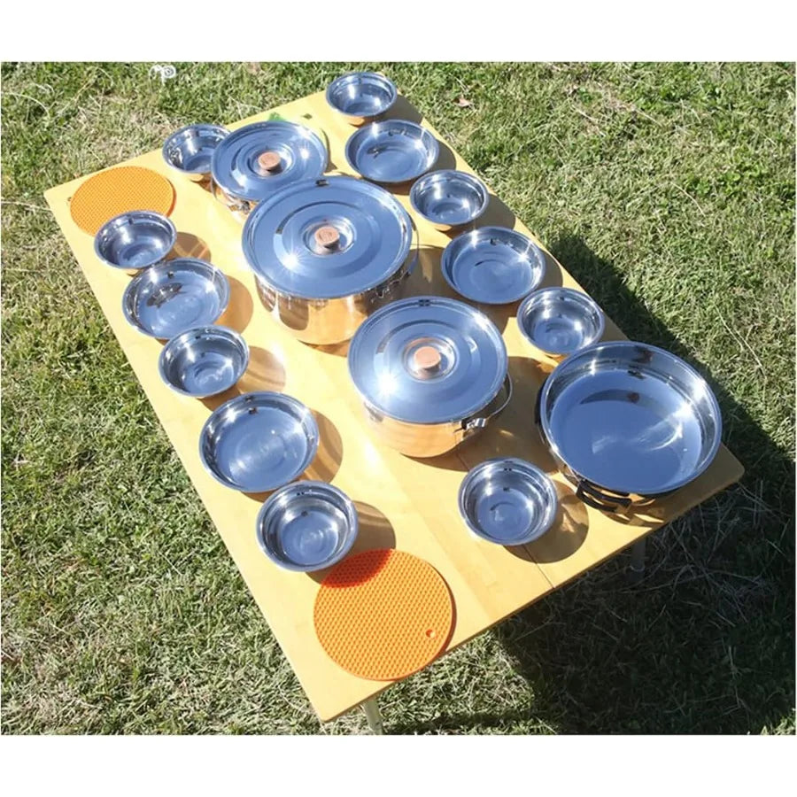 CAMPINGMOON Camping Cookware Set Stainless Steel Outdoor Nesting Cooking Mess Kit Pots Pans Bowls with Storage Carrying Tote Ba
