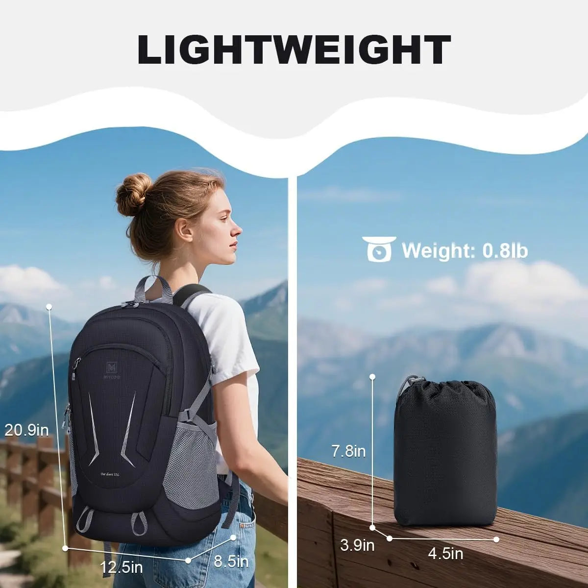 Backpack - Ultra Lightweight Packable Backpack for Travel Camping, Hiking Back Pack Waterproof Foldable Daypack for Men Women Black