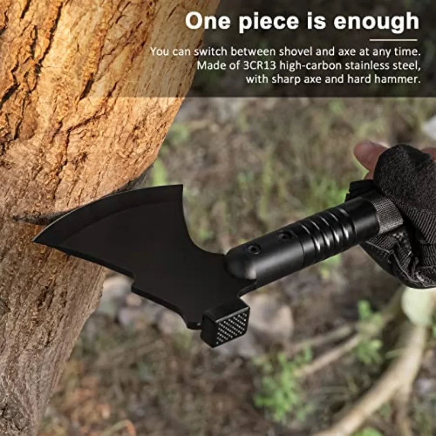 Survival Shovel High Carbon Steel Tactical Shovel Axe Folding Entrenching Tool Camping Hiking Shovel Carrying Pouch Car Emergen
