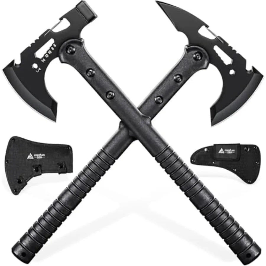 Tactical Axe 2 Pack Sharp Tomahawk with Sheath Portable Tomahawk with Clip and Bottle Opener Durable Survival Hatchet for Emerg