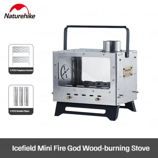Naturehike Outdoor Wood Stove Tent Heater Stainless Steel Glass Fire Observation Boil Tea Portable Camping Furance with Chimney