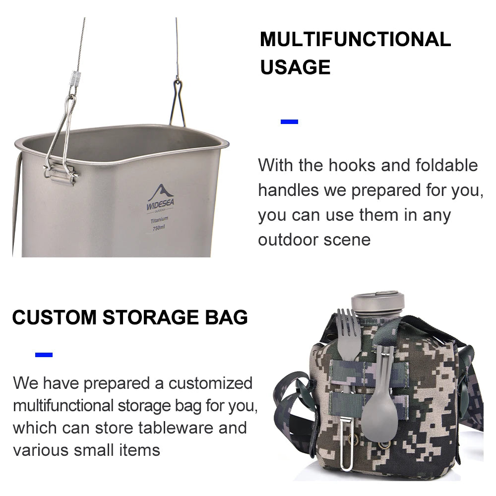 Widesea Camping Titanium Dinner Lunch Box Set Outdoor Bottle Cookware Cup Travel Tableware Bowler Tourist Kitchen Pot Equipment