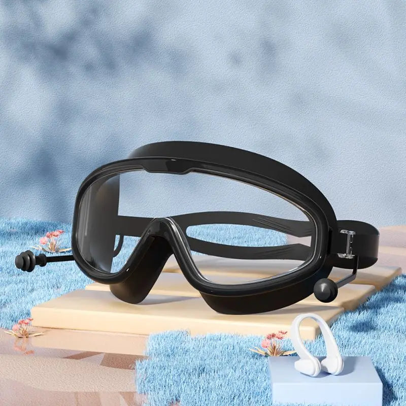 Kids Swim Goggles HD Swim Glasses with Earplugs UV Protection Swimming Goggles Large Frame Swim Sports Eyewear for Boys Girls