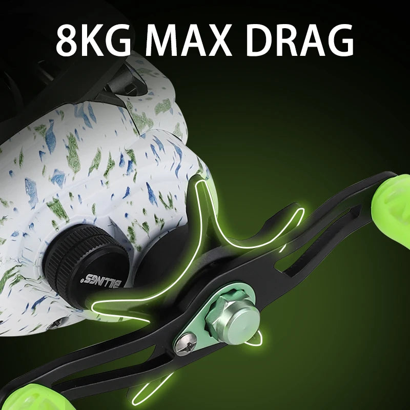BILLINGS Baitcasting Reel 8kg Max Drag Magnetic Brake System 6.3:1 Gear Ratio Bait Caster Fishing Reels for Fresh Saltwater