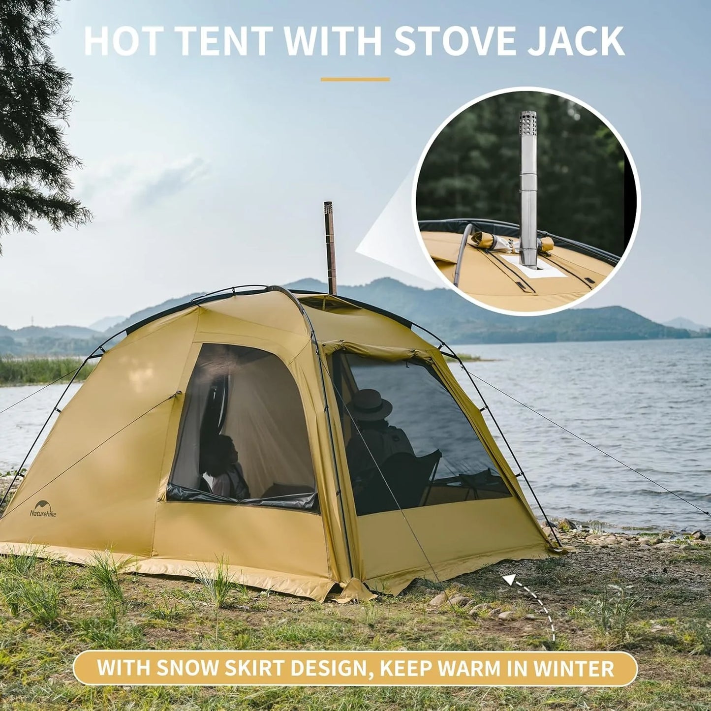 Naturehike Dune 7.6 Camping Tent 2 People Double Layer Tent Family Outdoor Travel Tent With Chimney Screen Window