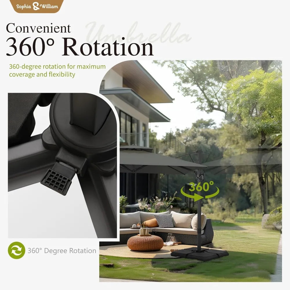 12ft Cantilever Patio Umbrella with Base, 360-degree Rotation, Aluminum Pole for Garden Pool Backyard, Grey