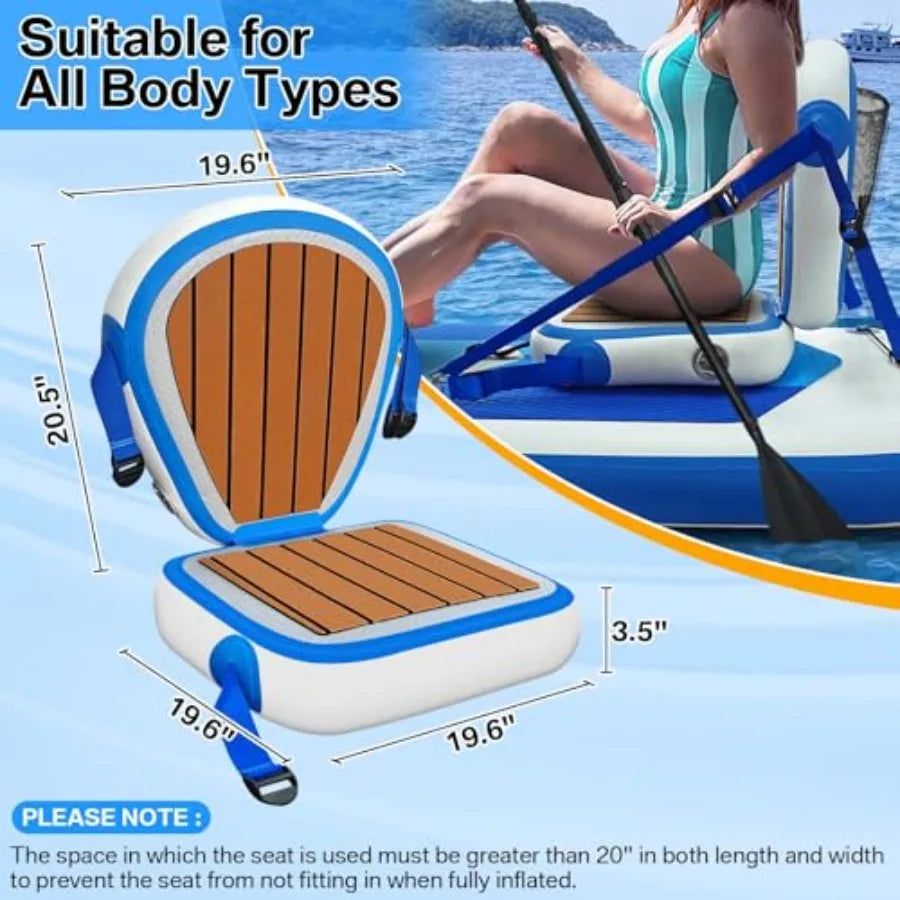 Inflatable Kayak Seat with Back Support Universal Sturdy Paddle Board Seats for Sit on Top Adjustable Blow Up Seat with Inflate