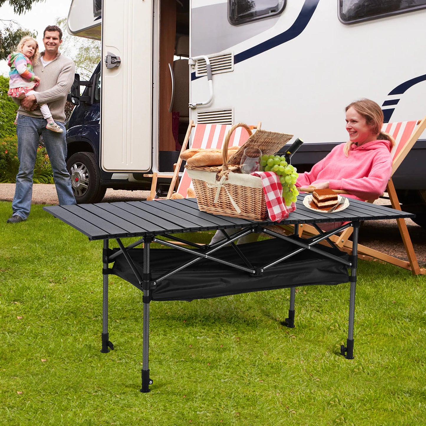 Camping Lifting Table Lightweight Roll-Up Rectangular Table Adjustable Ultralight Dinner Desk for Picnic Camping Trip Beach BBQ
