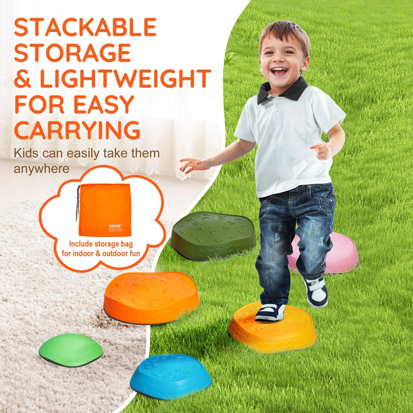 SucceBuy 5/6 PCS Balance Stepping Stones Kids Sports Toys Training Sensorial Social Games for Children Indoor or Outdoor Play