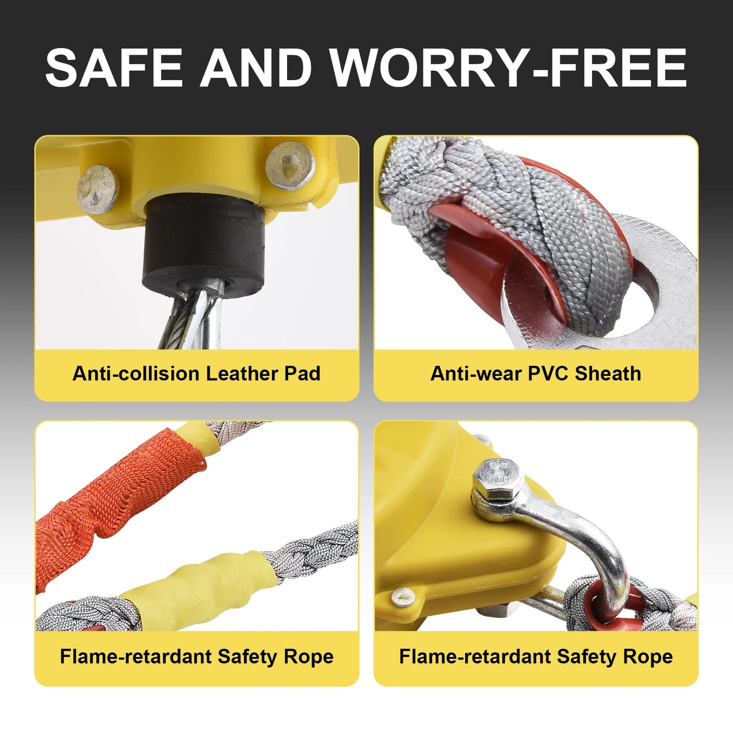 65Ft Fall Arrester | Retractable Safety Lanyard | Safety Harness Construction Roofing Gear, 330Lbs Steel Wire Rope Climbing Equipment