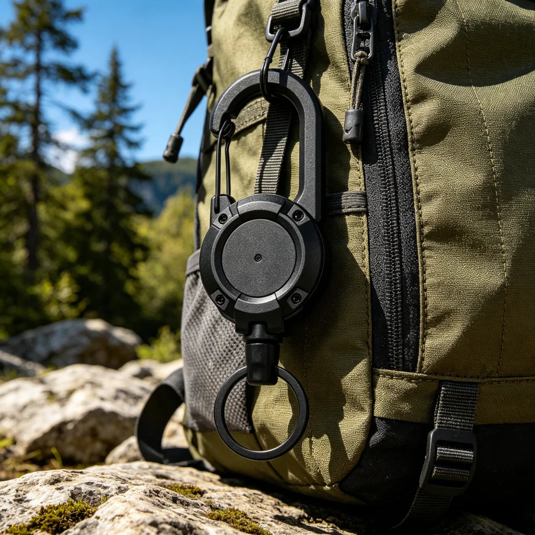 Outdoor Sporty Retractable Key Chain Tool - Heavy Duty Steel Wire Rope, Sturdy Carabiner Buckle & Spring Key Ring