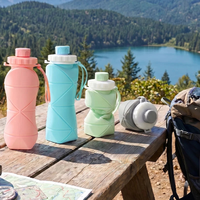 600ml Silicone Water Bottle Folding Portable Reusable Plastic Cups Outdoor Large capacity Gym Cycling hiking Drinking Bottle