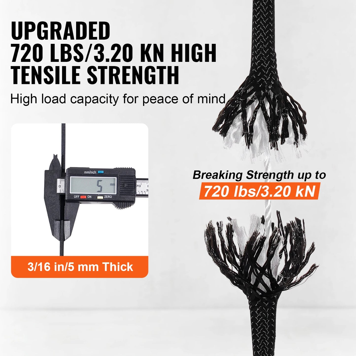 SucceBuy 3/16 in 250/1000ft Nylon Cord 32-Strand Design Multi-Purpose Rope for Outdoor Adventures Tree Work Emergency Situation