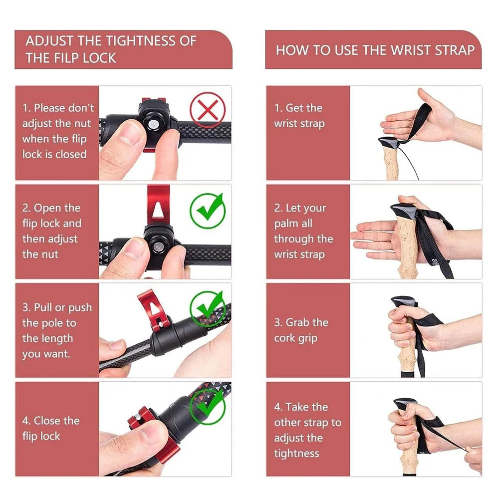 Naturehike 2PCS Trekking Poles Walking Sticks Lightweight Carbon Fiber Collapsible Telescopic Sticks Adjustment Lock Hiking Cane