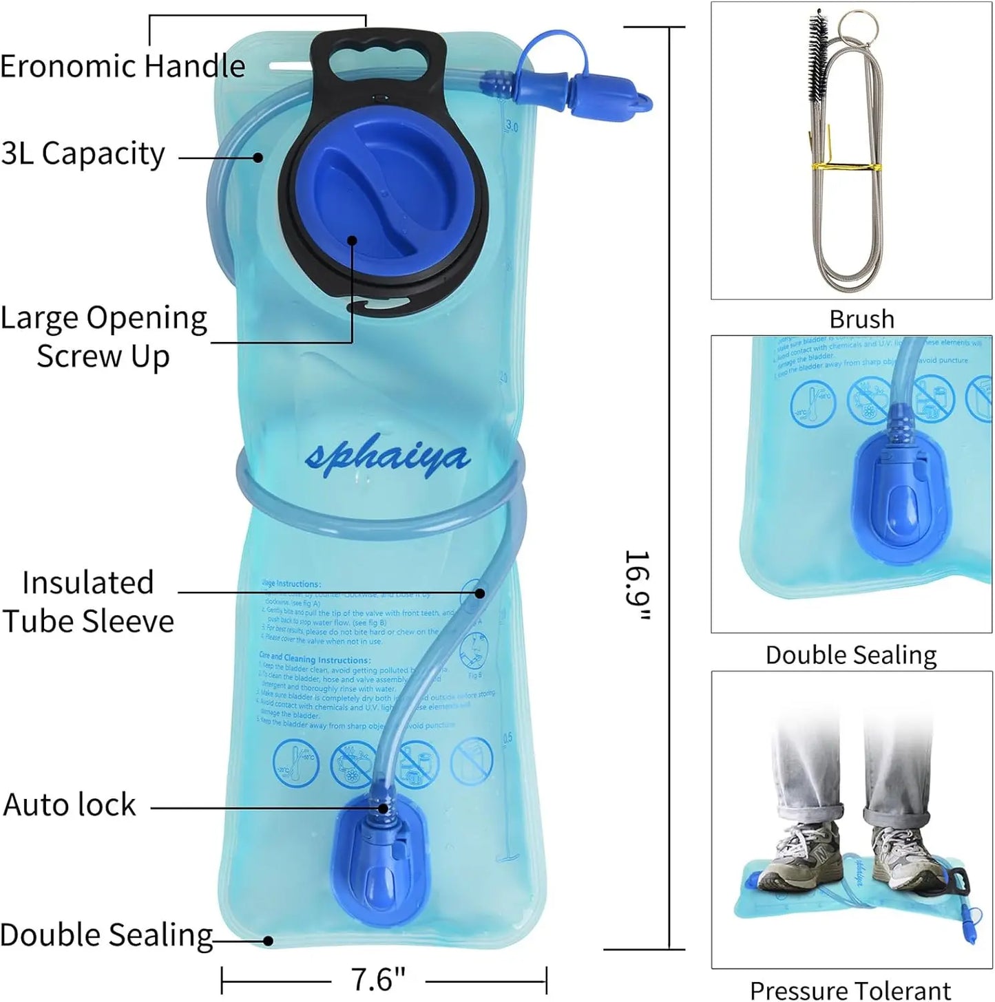 2 Pack Hydration Bladder 2L-3L with Cleaning Brush, Wide Opening Leak Proof Water Reservoir for Hiking Cycling Running Camping