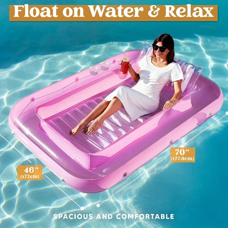 SYNCFUN Inflatable Tanning Pool Lounger Float 70'' x 46'' Pool Floats 4 in 1 Suntan Tub Raft Floatie for Water Party Gifts