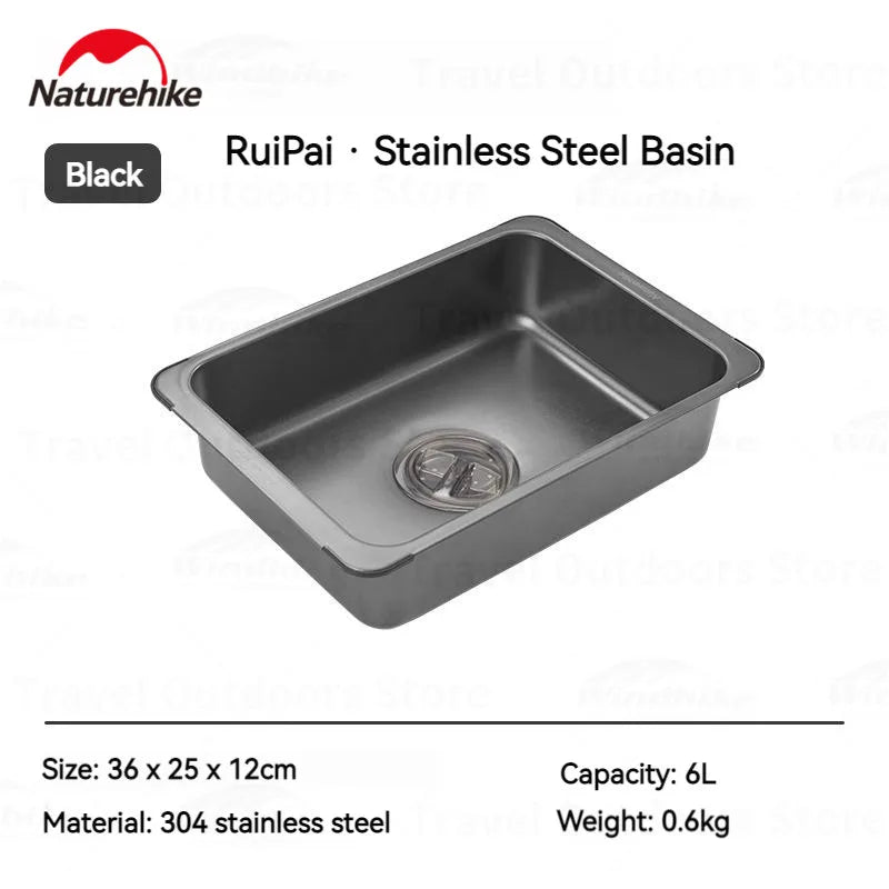 Naturehike Washing Sink Stainless Steel Outdoor Cookware Basin Camping Washbasin Multi Tool Kitchen Camp Accessories Supplies
