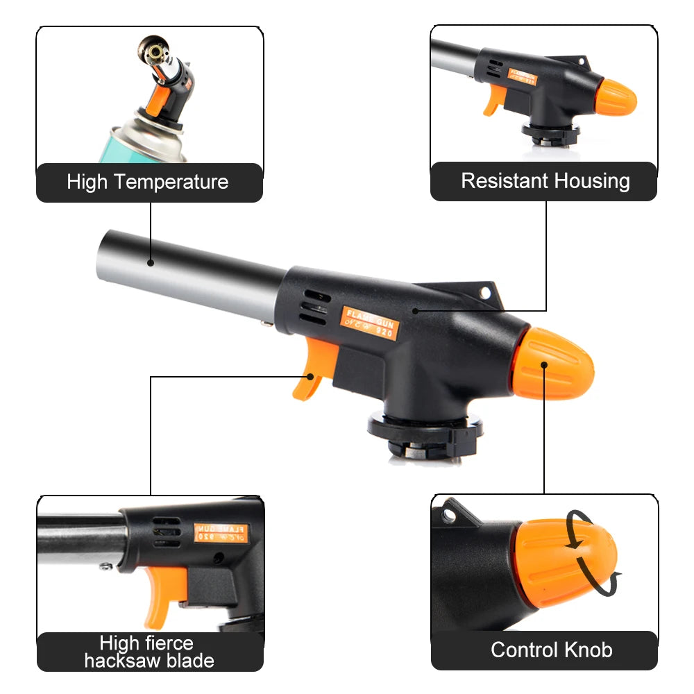 Widesea Camping Flame Gun BBQ Cooking Welding Gas Torch Nozzle Outdoor Ignition Flamethrower Heat Butane Burner Spray Equipment