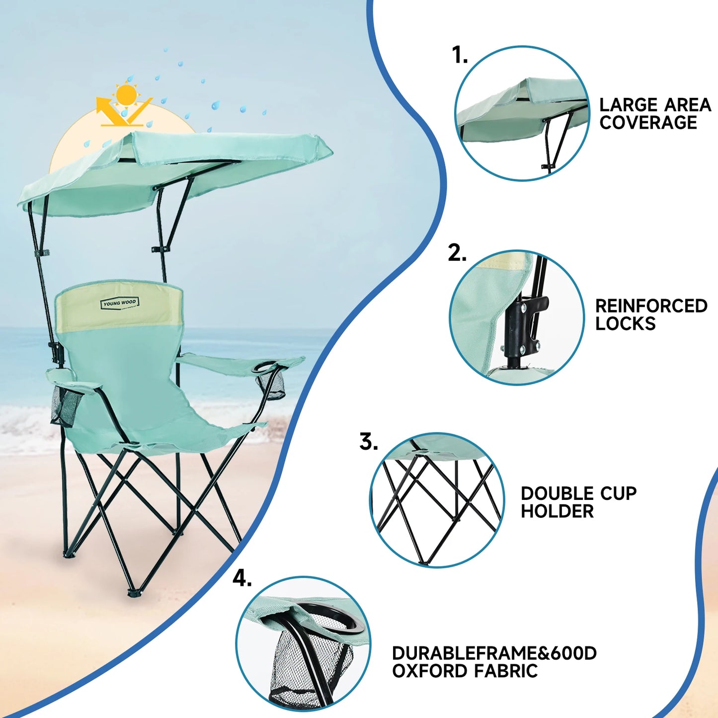 Outdoor Furniture YoungWood Portable Folding Camping Chair With Armrests Lightweight Travel Chair Aluminum Alloy Fishing Chair
