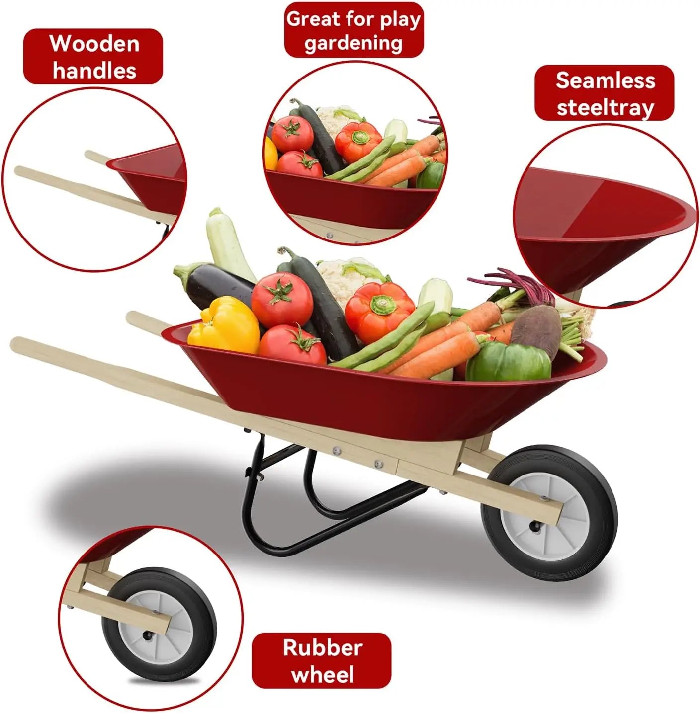 Kids Wheelbarrow Set with Gardening Tools for Outdoor Backyard Play, Toddlers Boys Girls 3-8, Easter Birthday Gifts