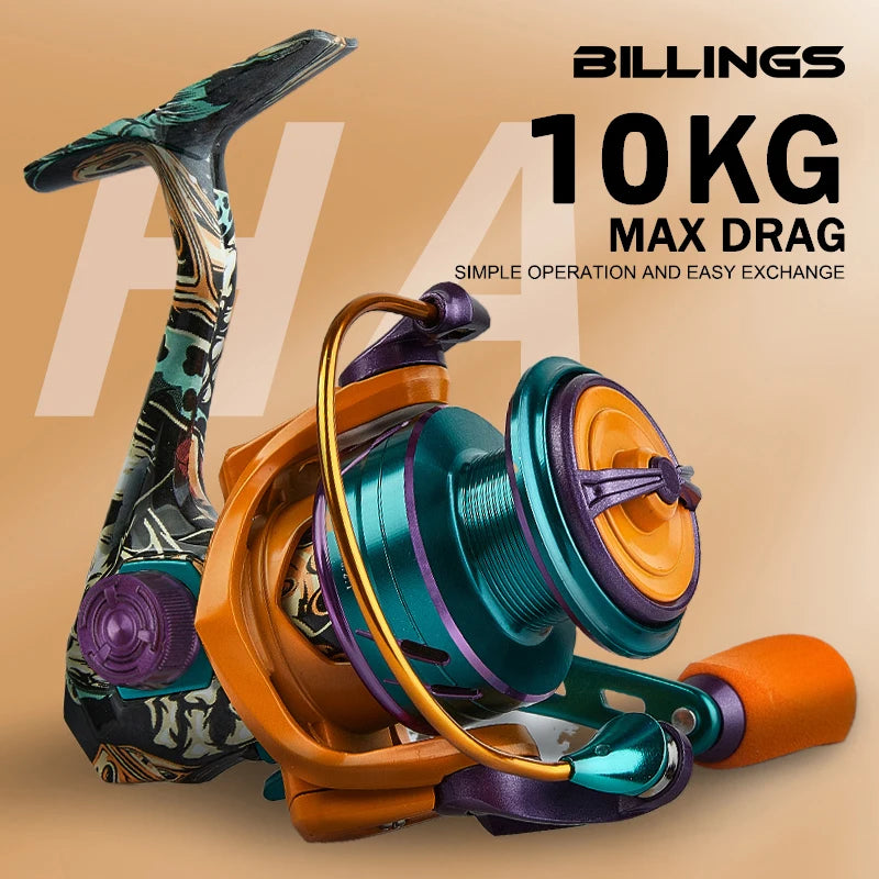 BILLINGS Spinning Fishing Reel 10KG Max Drag with Anti-Reverse 1000-6000 Spinning Reel for Saltwater Freshwater 5.2:1Gear Ratio