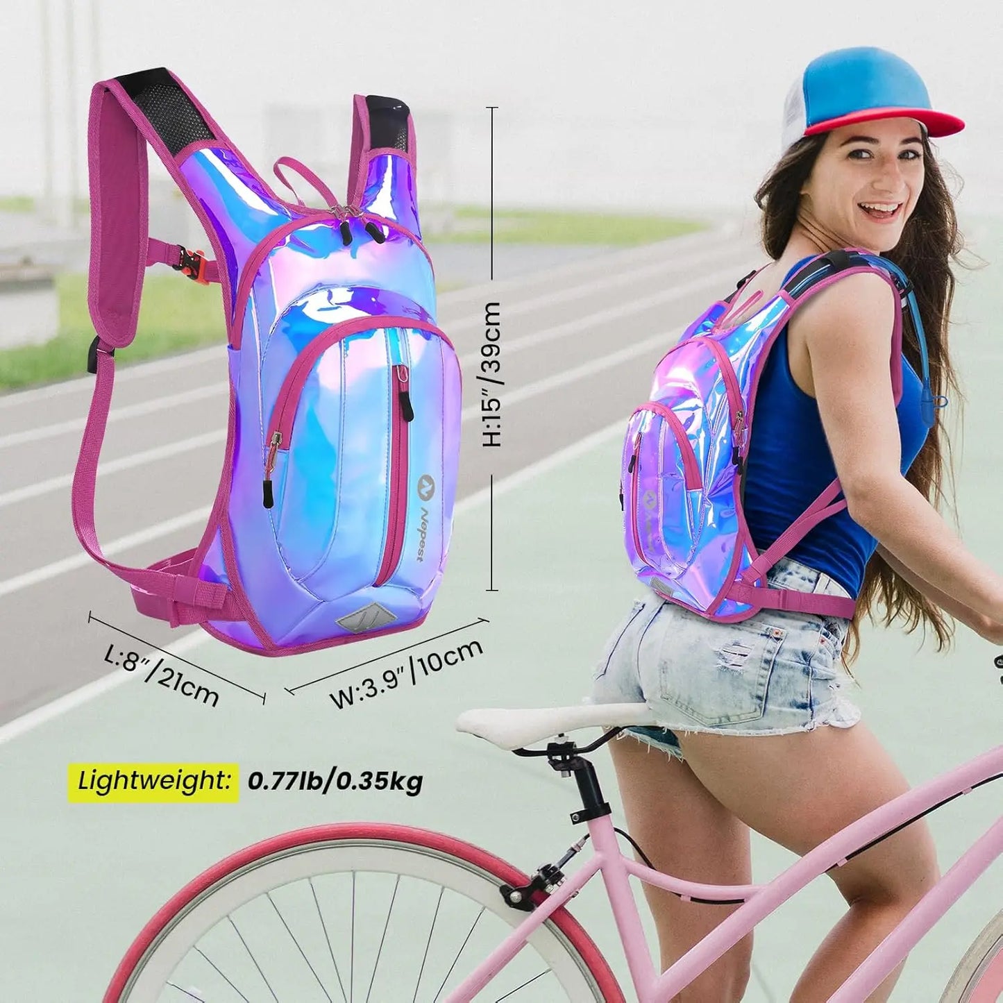 Hydration Pack Backpack 2L Water Bladder for Hiking Cycling Running, Lightweight Adjustable with Multiple Pockets