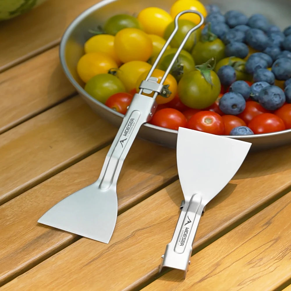 Widesea Camping Titanium Folding shovel Meet Edible Standards Handle Folding Save Space Well  Picnic Cooking Picnic Equipment