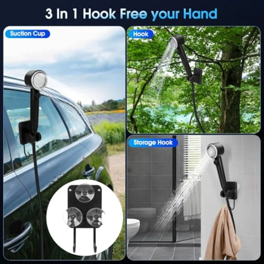 8000mAh Portable Camping Shower 10-Speed Camp Shower Pump LED Display 4 Spray Modes IPX8 Waterproof Outdoor Shower Kit for Hiki