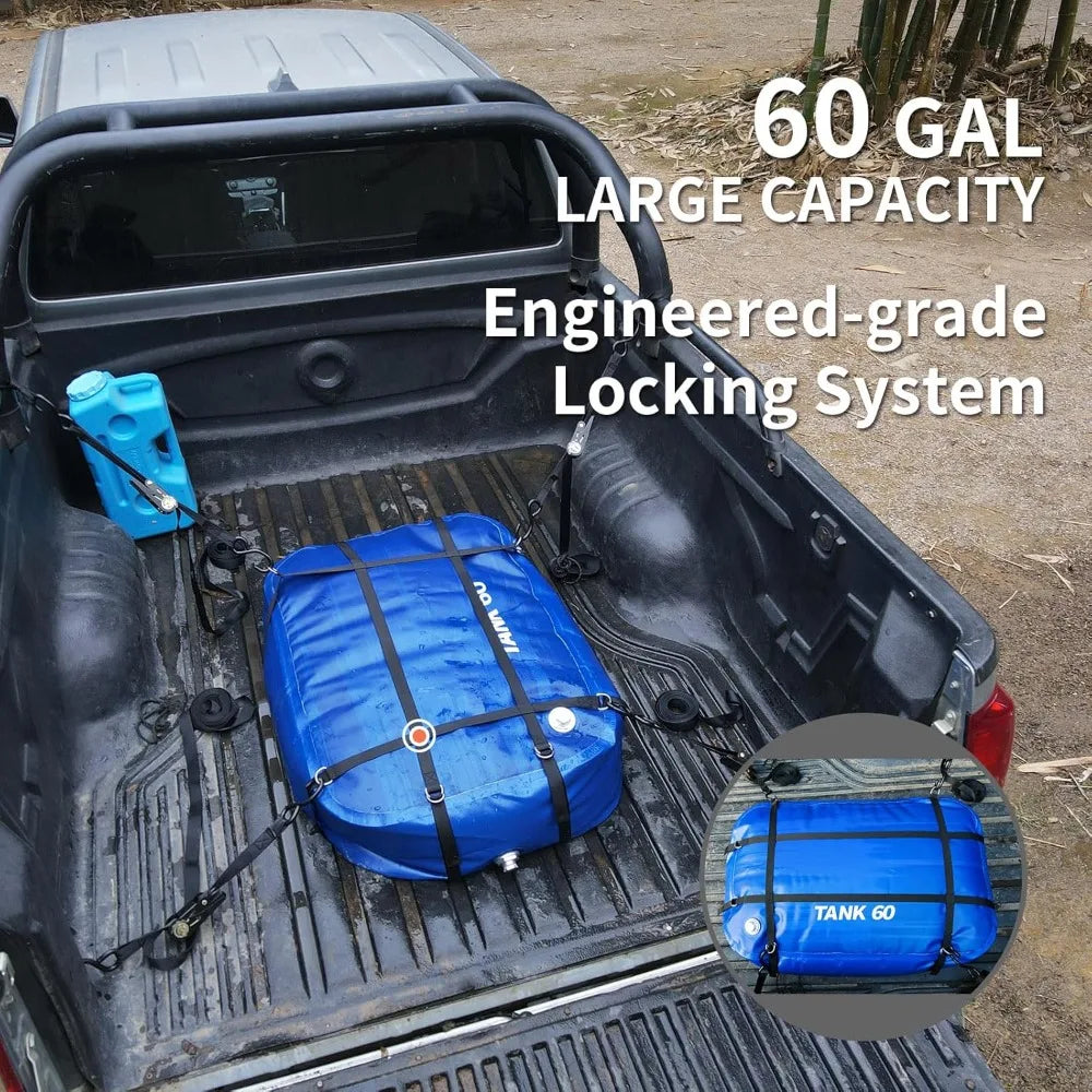 Water Storage Bladder, 60 Gallon Portable RV Fresh Water Tank, Food Grade BPA Free Collapsible Flexible Container for Drinking.