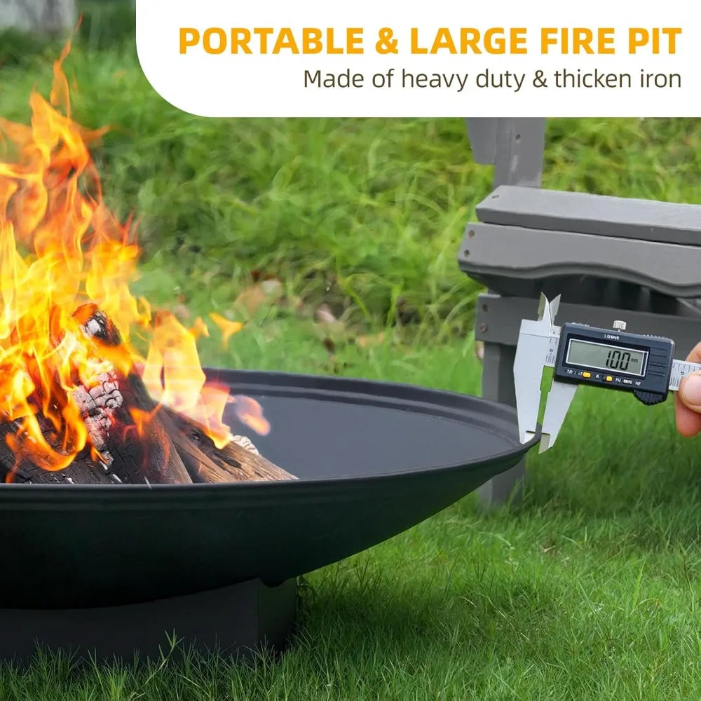 Large Outdoor Wood Burning Fire Pit Table with Grill and Cover for Backyard Patio