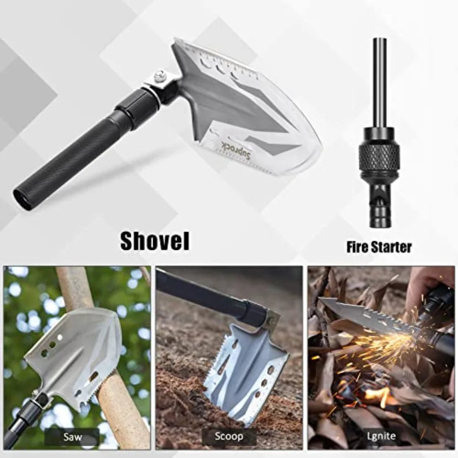 Survival Shovel High Carbon Steel Tactical Shovel Axe Folding Entrenching Tool Camping Hiking Shovel Carrying Pouch Car Emergen