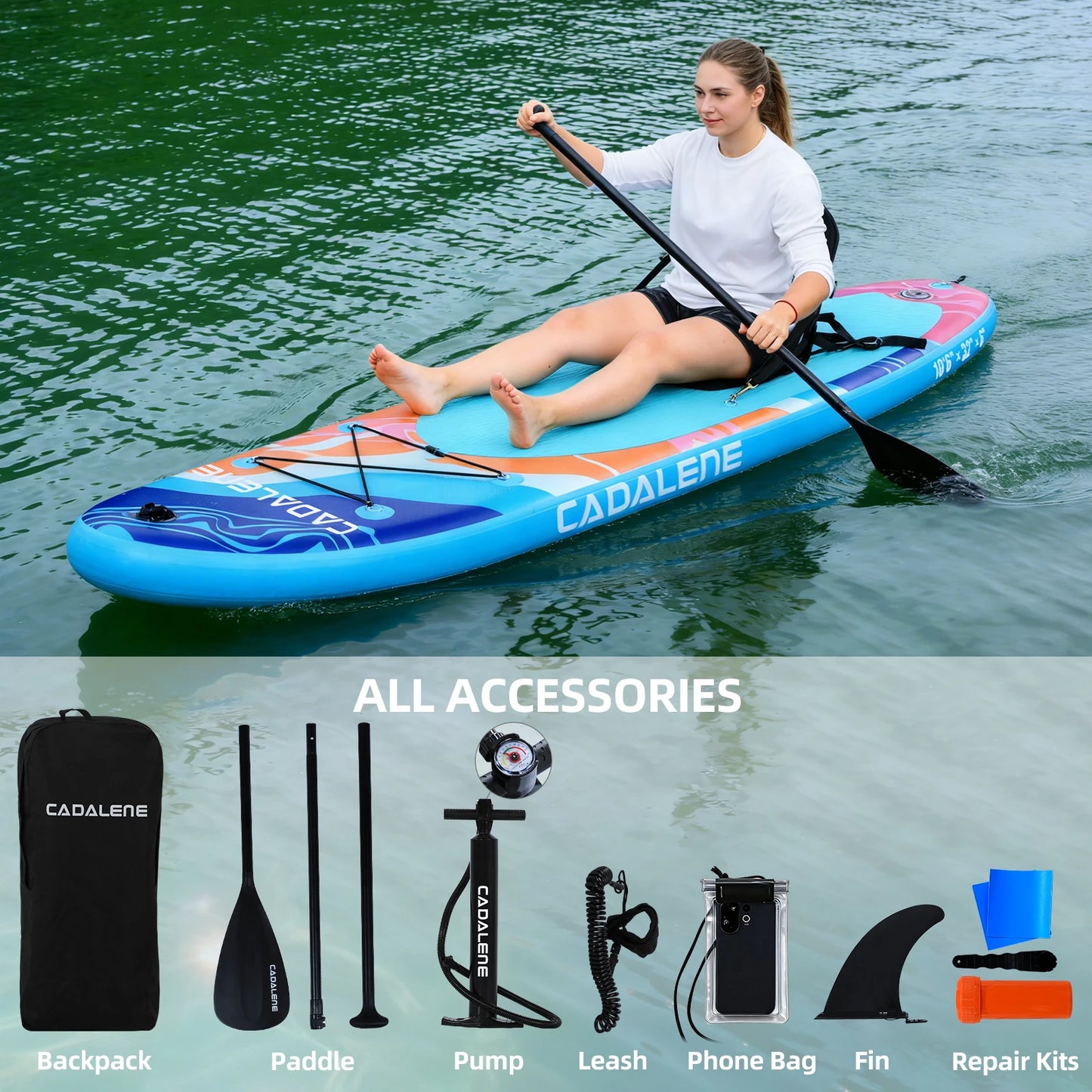 CADALENE Inflatable Stand Up Paddle Board, 10' 6" SUP PaddleBoard for Adults & Youth, with Camera Mount & Premium Accessories