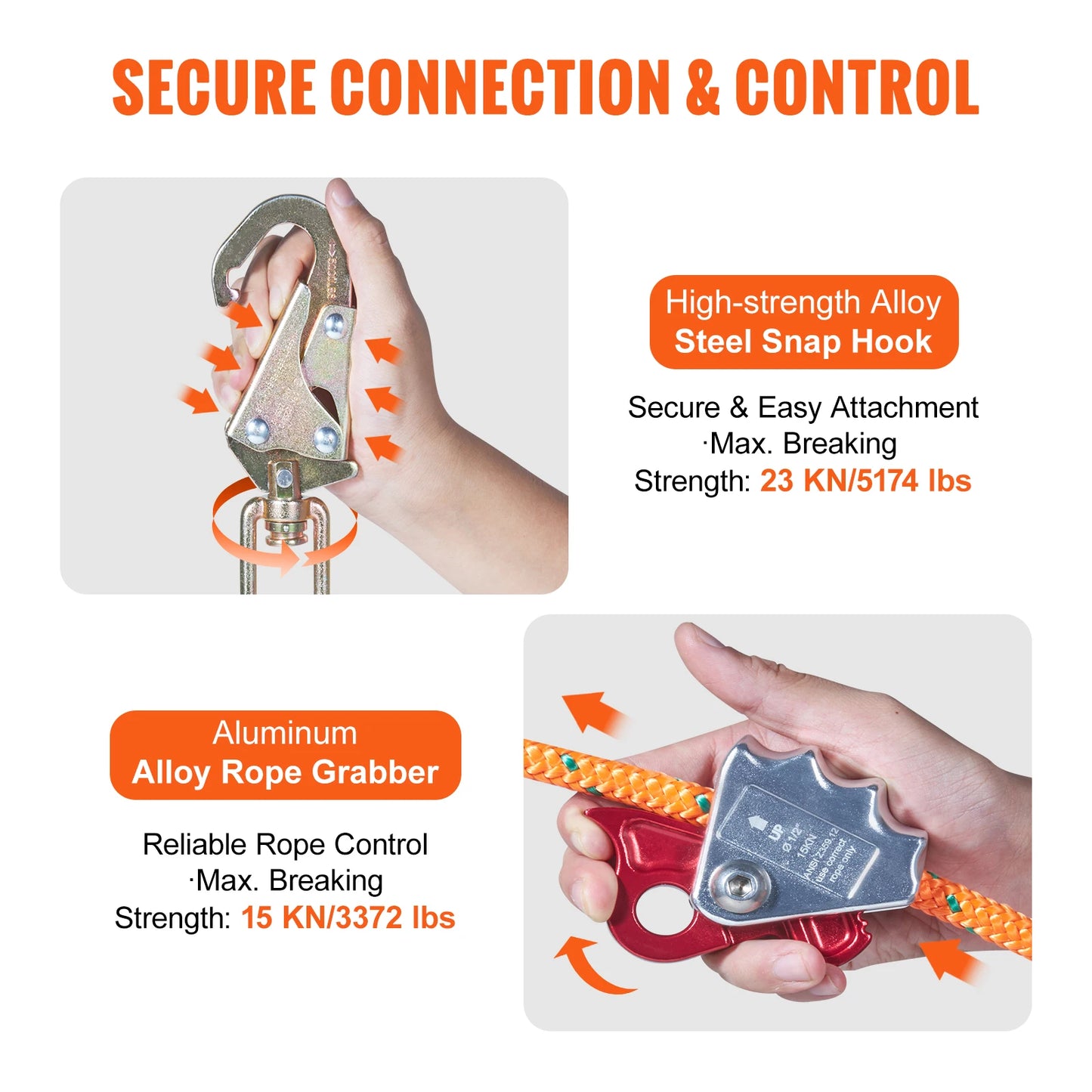 SucceBuy Steel Wire Core Flip Line Kit 25 KN Breaking Tension Solid Snap Hooks & Rope Grap for Arborists Tree Climbers Outdoors