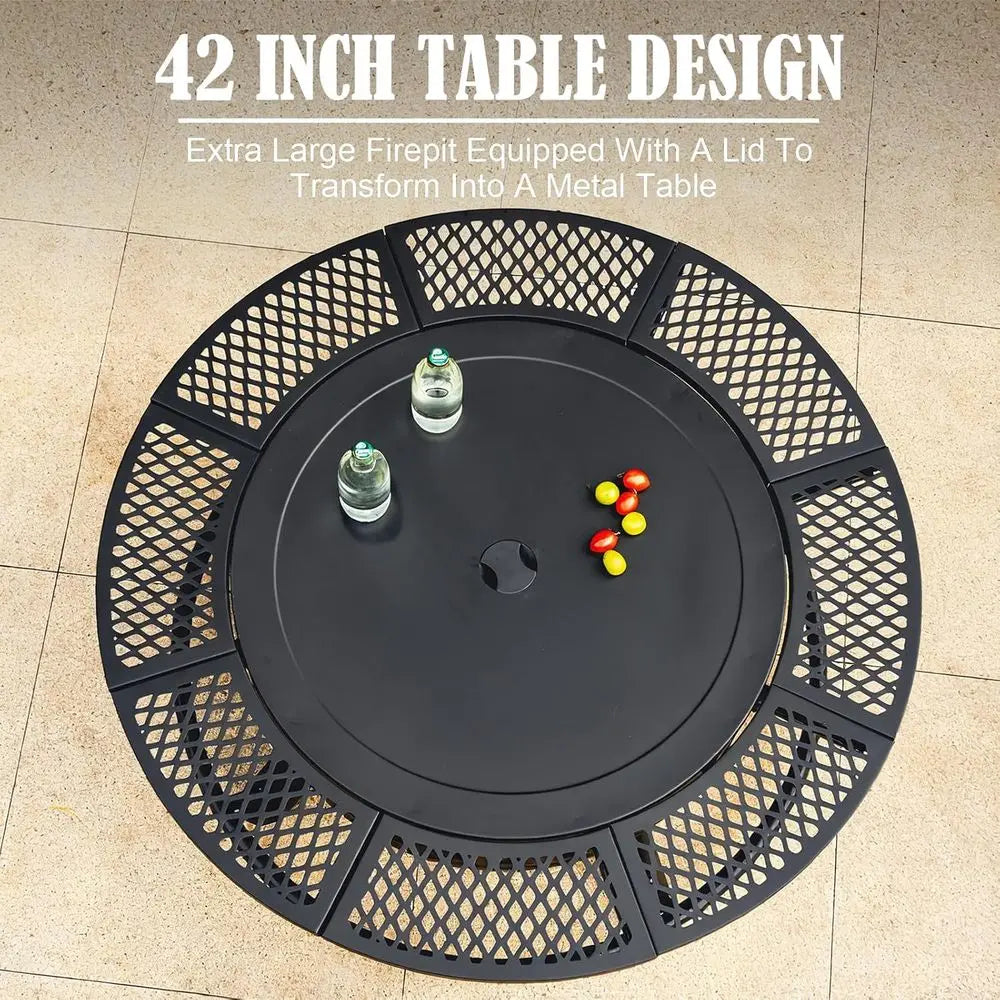 42 Inch Fire Pit with 2 Grills, Large Outdoor Firepits for Outside, Wood Burning Fireplace for Camping,Picnic,Bonfire, 3-in-1 Ro