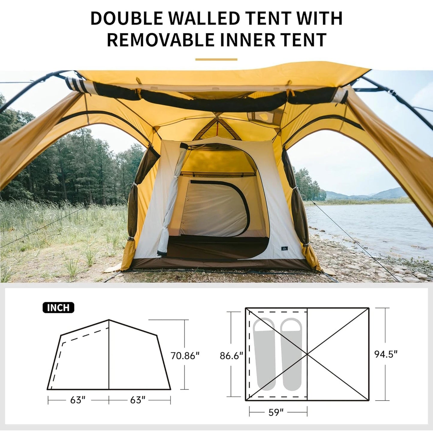 Naturehike Dune 7.6 Camping Tent 2 People Double Layer Tent Family Outdoor Travel Tent With Chimney Screen Window
