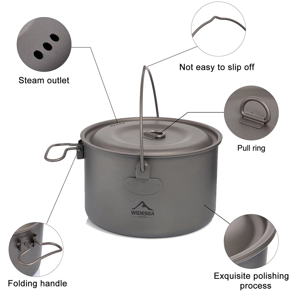 Widesea Camping Titanium Tableware Set Cookware Tourism Cauldron Outdoor Cooking Pot Picnic Kitchen Hiking Trekking Equipment