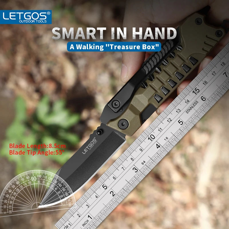 LETGOS Pocket Folding Knife, 22 in 1,Survival Gear EDC Rescue Tool with nylon sheath, Emergency, Camping, Hunting, Gift for dad