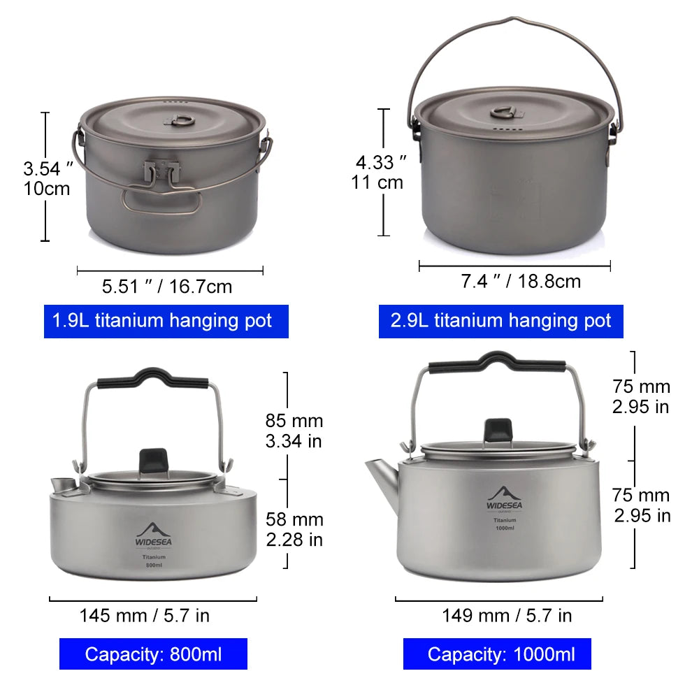 Widesea Camping Titanium Tableware Set Cookware Tourism Cauldron Outdoor Cooking Pot Picnic Kitchen Hiking Trekking Equipment