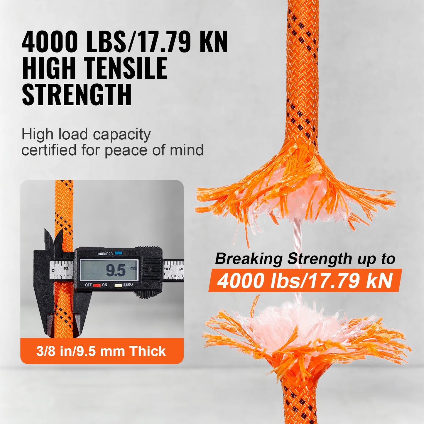 SucceBuy 120ft Dual-Weave Polyester Cord 3/8 1/2in 48-Strand Multi-Use Rope for Arborist Activities Outdoor Adventures Versatile