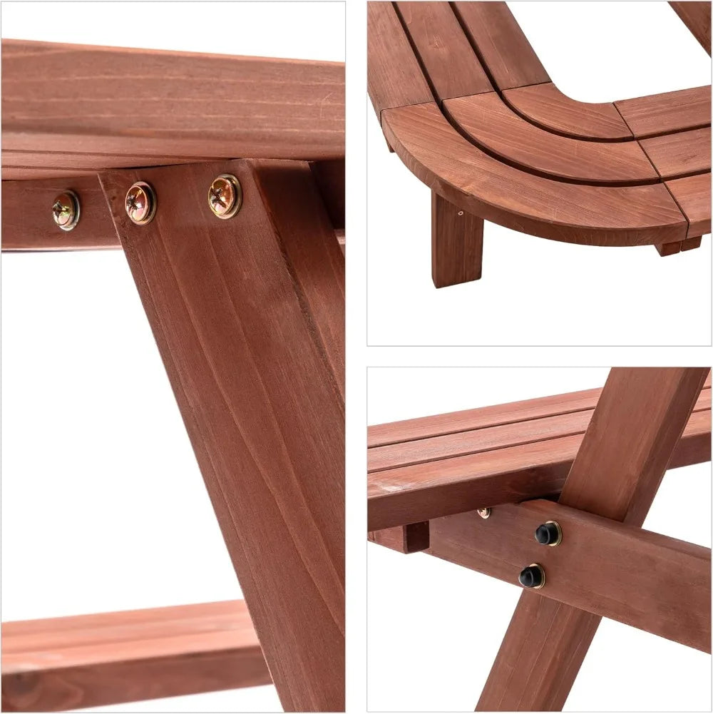 121" Long Wooden Outdoor Picnic Table with Built-in Benches for 14-16 Persons, Rustic Brown Patio Dining Set with Umbrella Hole