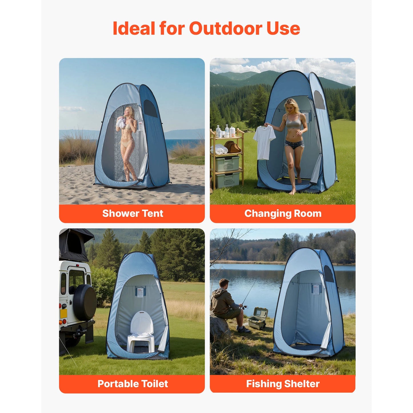 SucceBuy Pop up Shower Tent Instant Portable Privacy Tent Changing Room with Ground Stakes Ropes and Carry Bag 190T Polyester