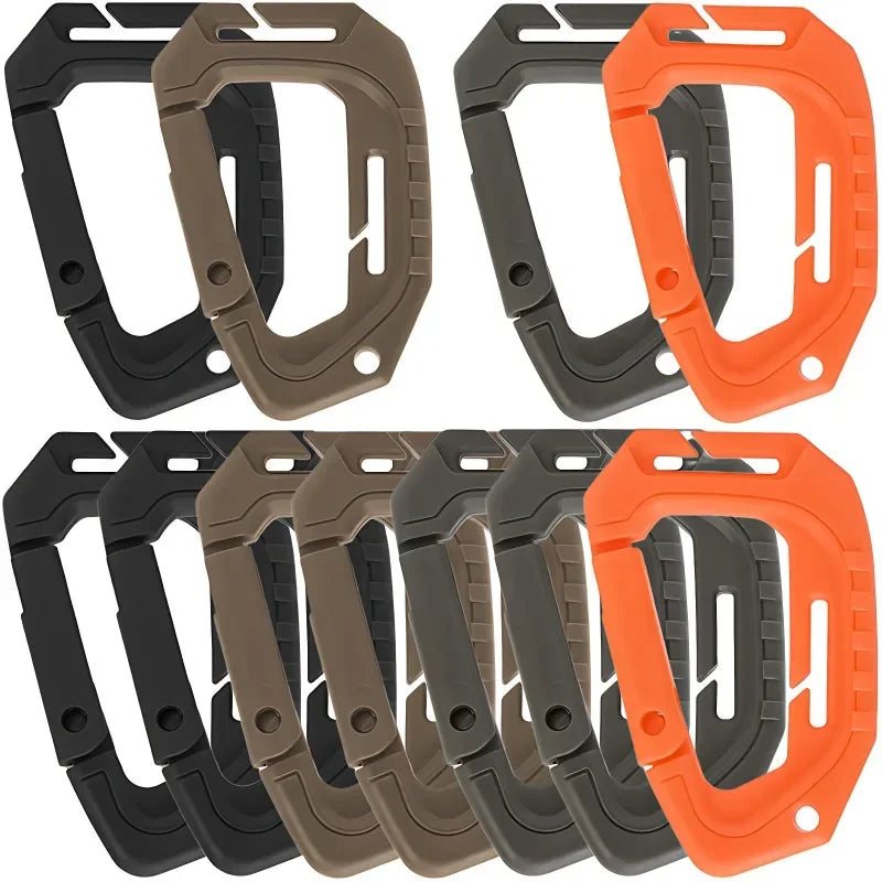 5/10Pcs Tactical Carabiner Set Plastic Steel Quick Hook Webbing Grimlock Lock Keychain Outdoor Backpack Karabiner Buckle
