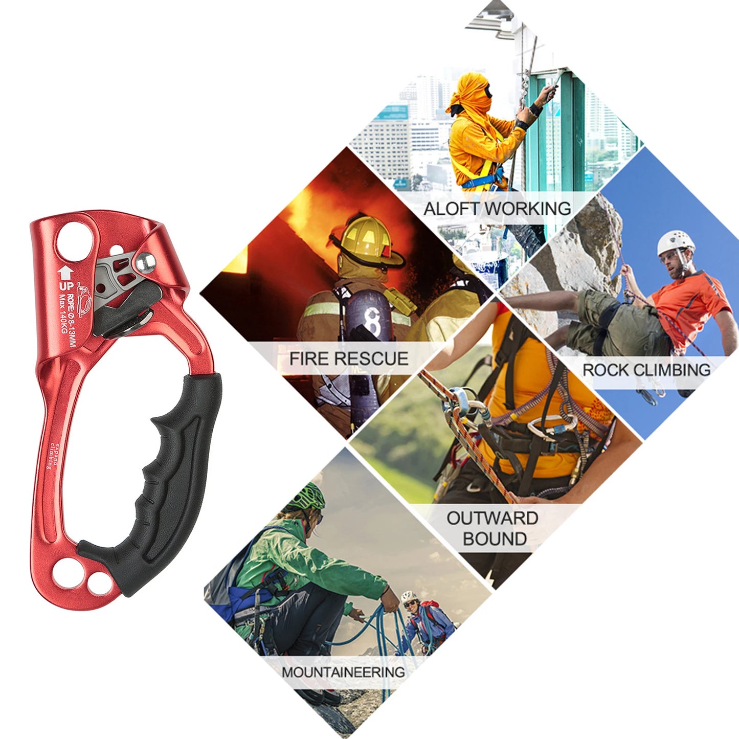 Hand Ascender Vertical Rope Ascender Rock Climbing Equipment Aloft Working Climbing Protective Tools 140kg Bearing Capacity