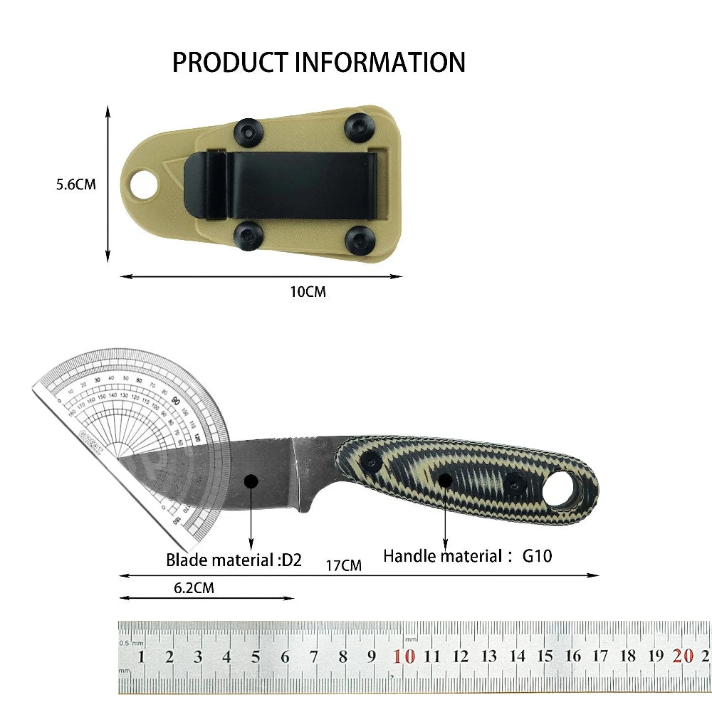Izula Sheathed Small Straight Knife D2 Blade G10 Handle Portable Household Fruit EDC Carry-Along Tool Knife Picnic Knife