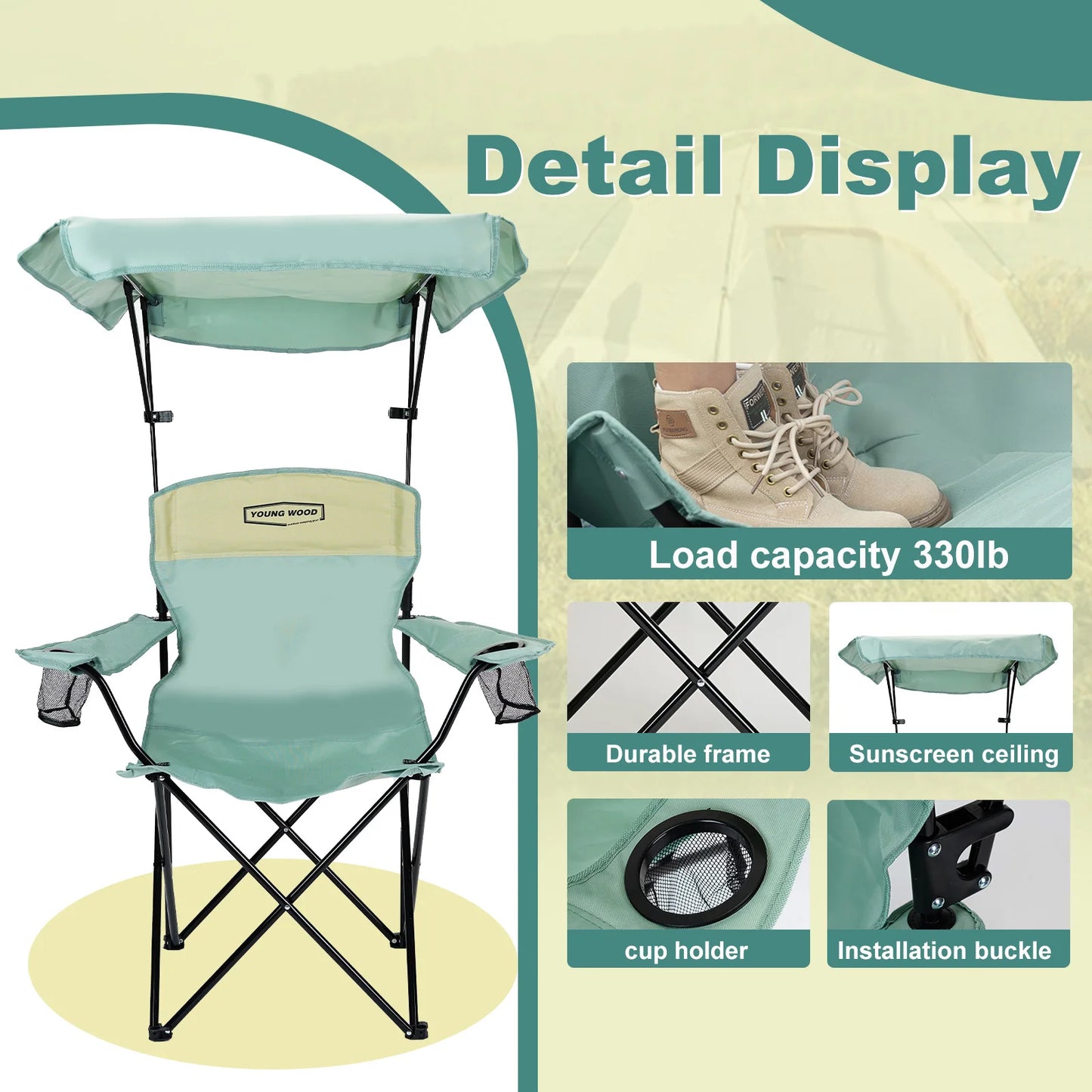 Outdoor Furniture YoungWood Portable Folding Camping Chair With Armrests Lightweight Travel Chair Aluminum Alloy Fishing Chair