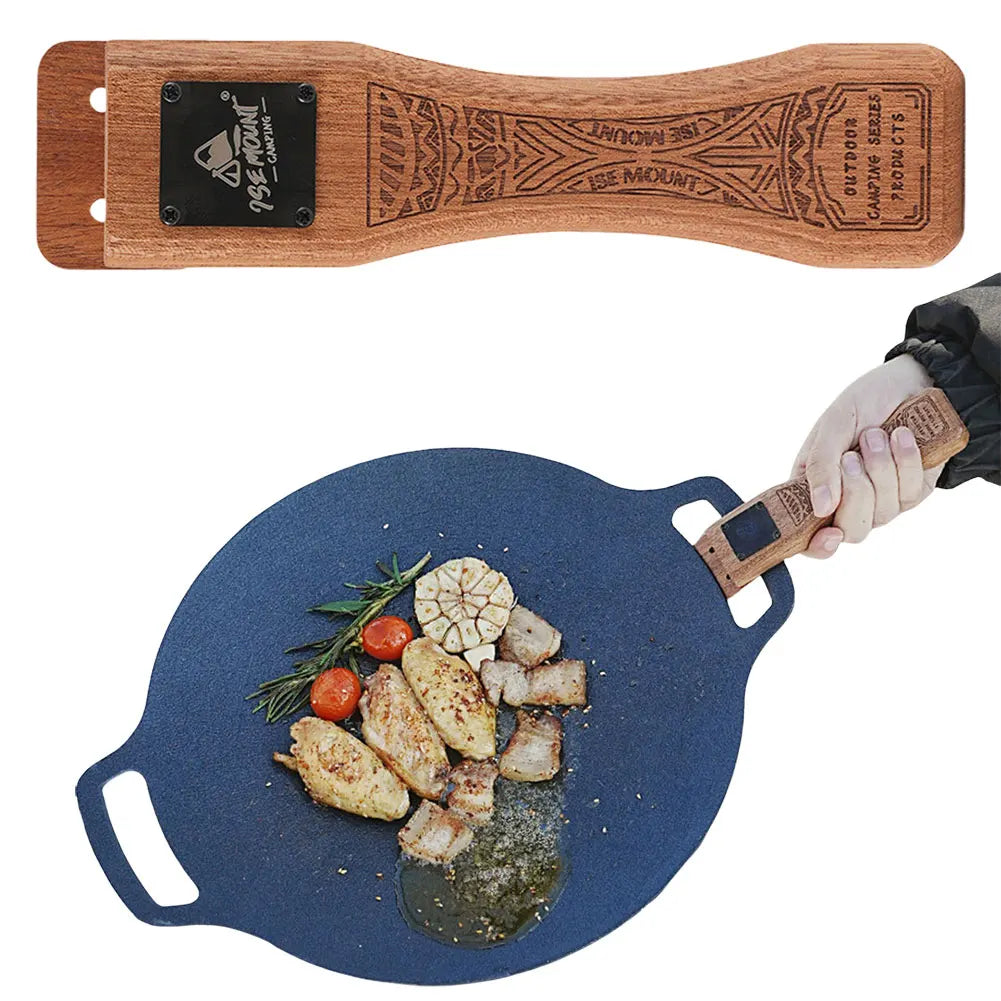 Sapele Heat Resistant Insulated Grip Ergonomic Barbecue Pan Handle Portable Grill Plate Handle Camping Cookware Accessories
