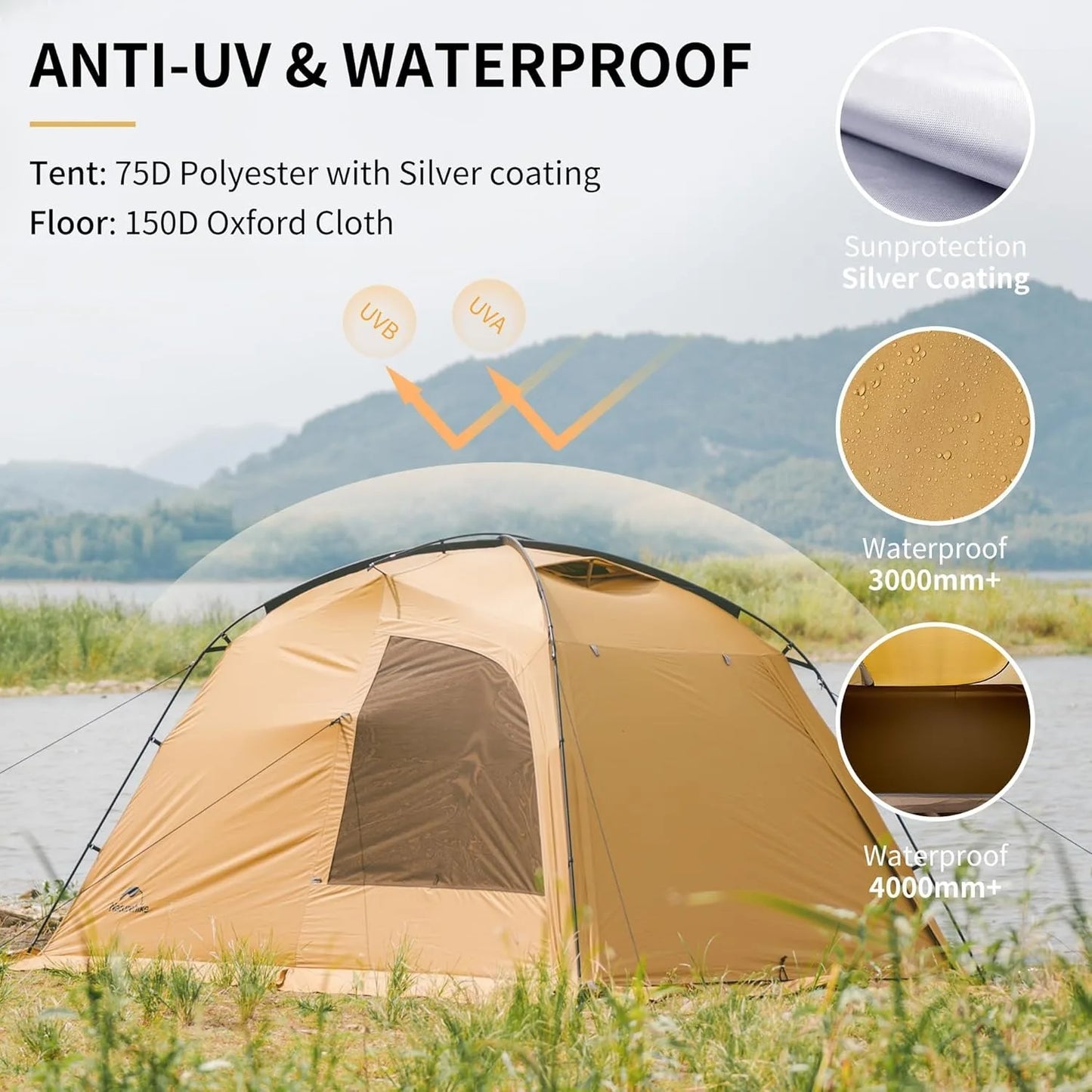 Naturehike Dune 7.6 Camping Tent 2 People Double Layer Tent Family Outdoor Travel Tent With Chimney Screen Window