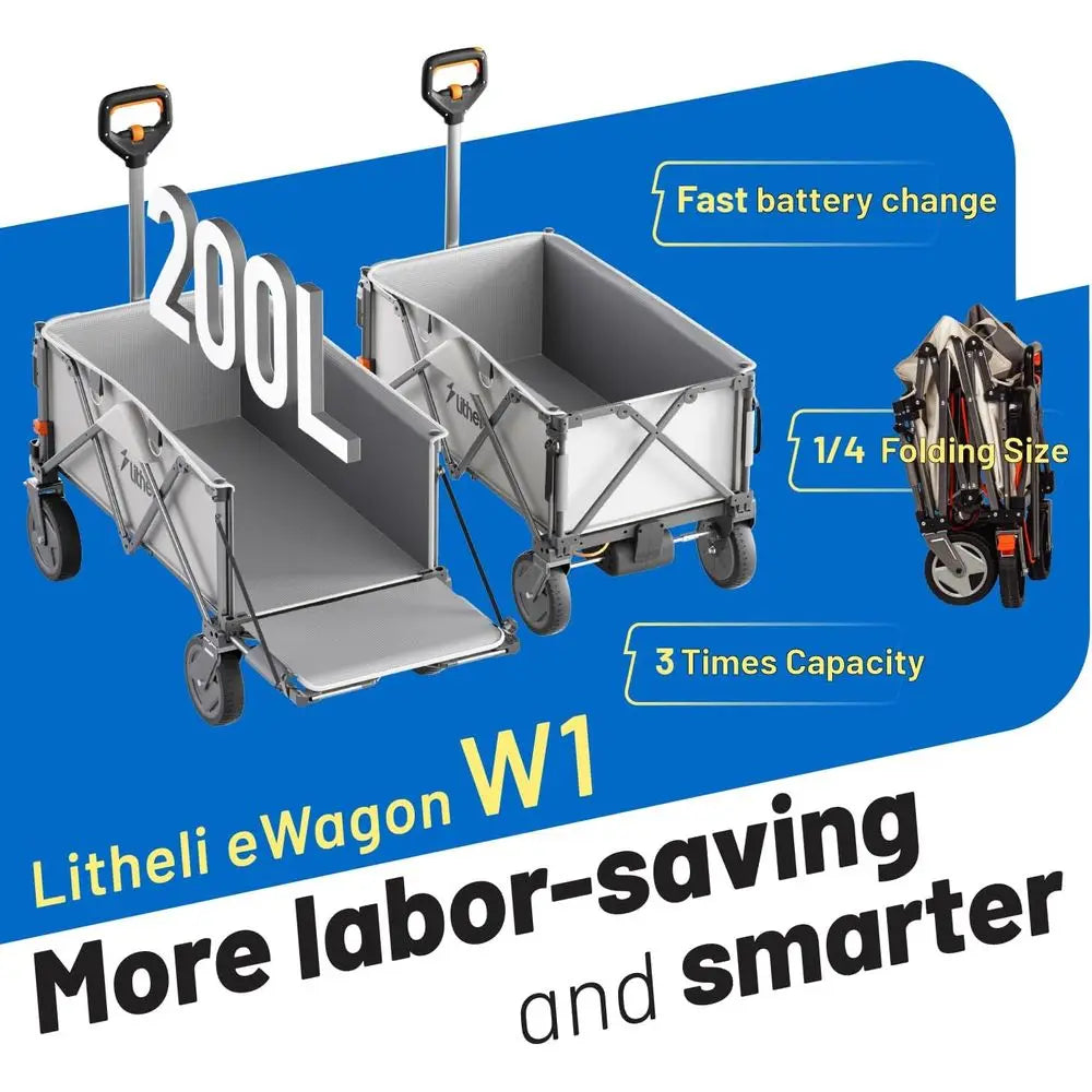 Electric Wagon Cart with 2 Battery, All-Terrain Wheels & Variabl| 200L acity, 300 lbs Heavy-Duty Utility Wagon or Camping Beach